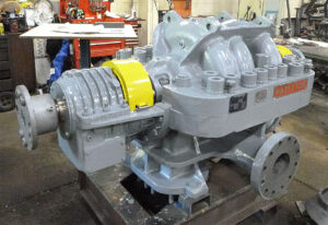 Fully rebuilt Hazleton multistage split-case pump ready for service at Cleveland Pump Repair.